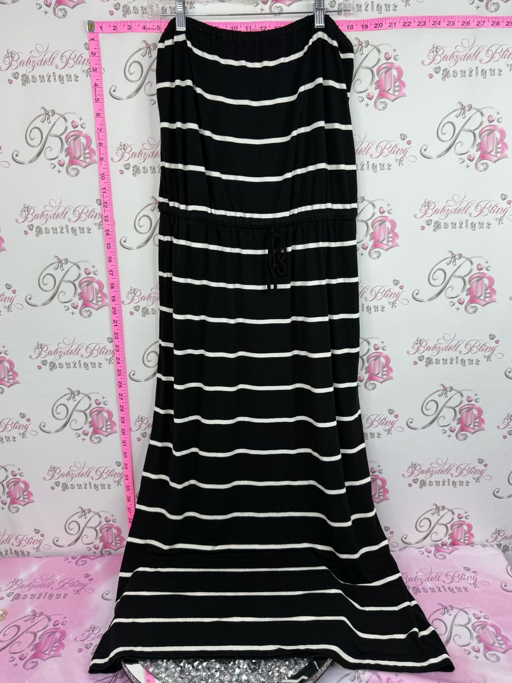 J. Crew dress long strapless tie up waist Black and White Striped Maxi Dress